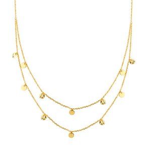 14K Solid Fine Real Gold Disk Double Strand BIB Necklace